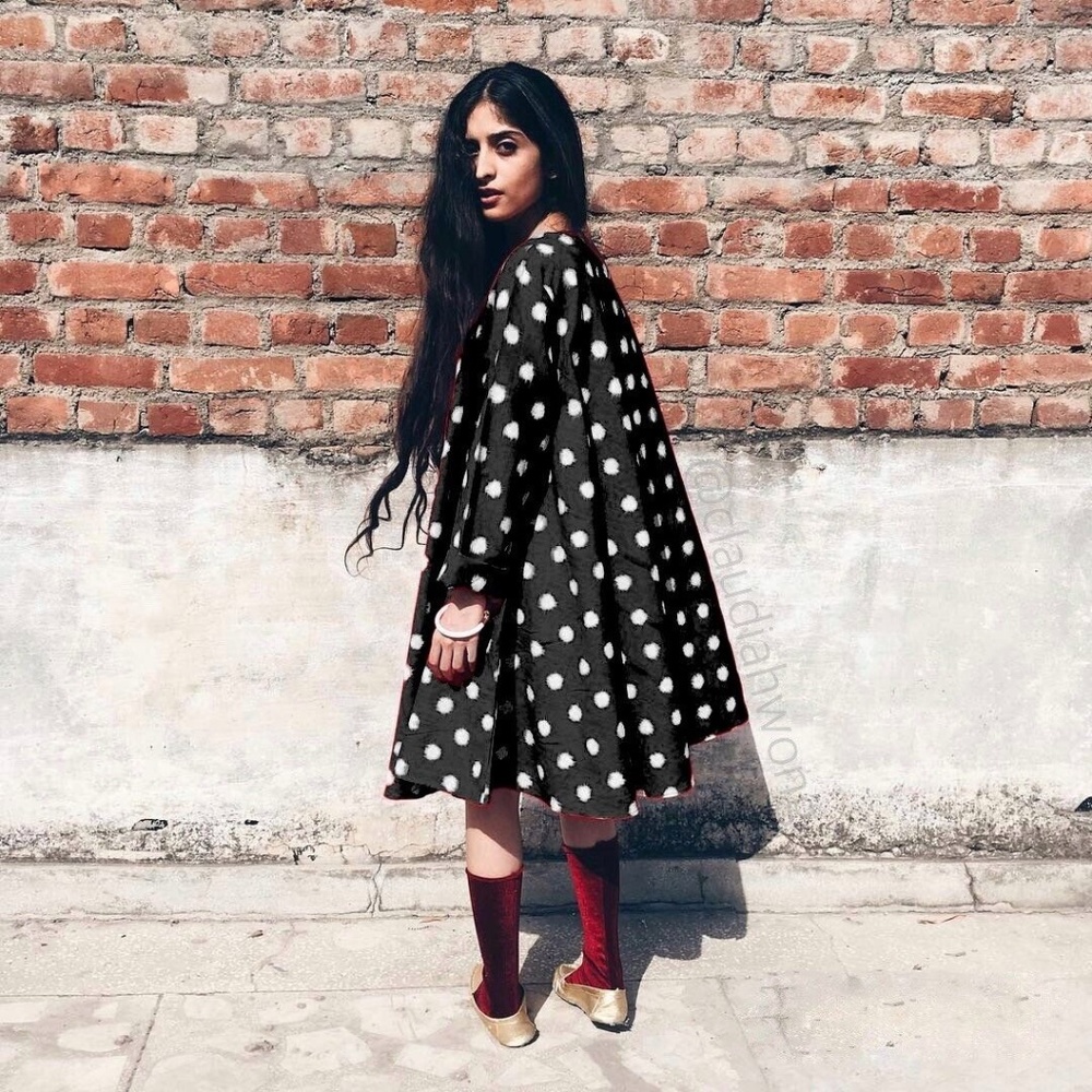 NORBLACK NORWHITE Morning Side Polka Dot Swing Dress in Black White